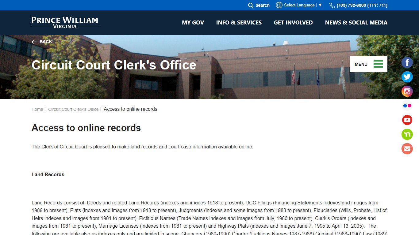 Access to online records - Prince William County, Virginia